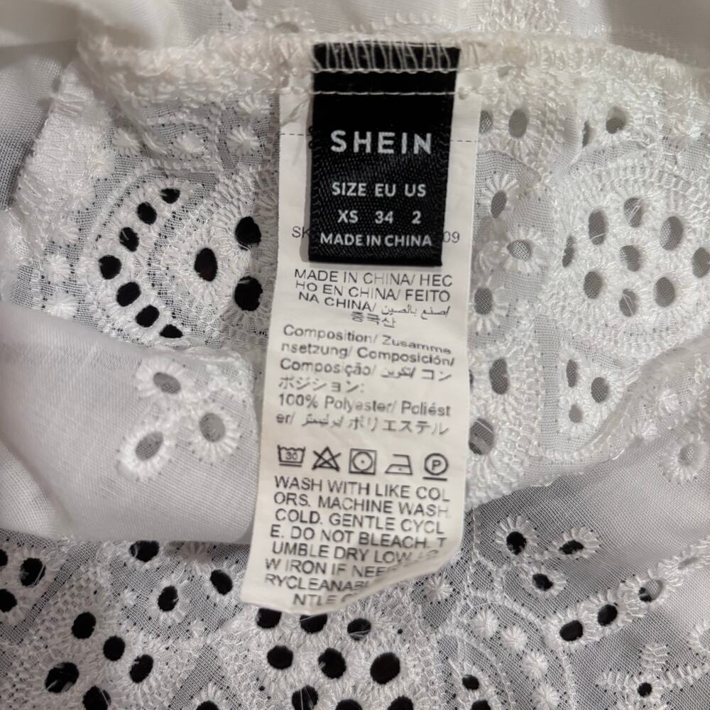 White Eyelet Tie Front Crop Blouse Bolero szXS Festval Boho Cottagecore Coquette - Picture 4 of 6